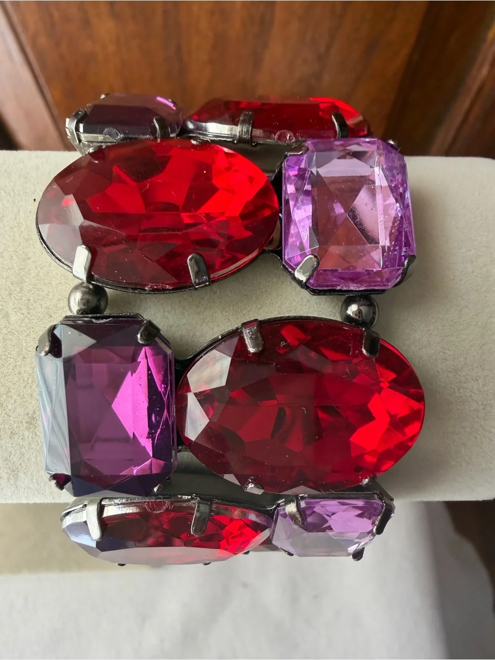 Red Purple Faceted Crystal Statement Stretch Bracelet Chunky Oversized